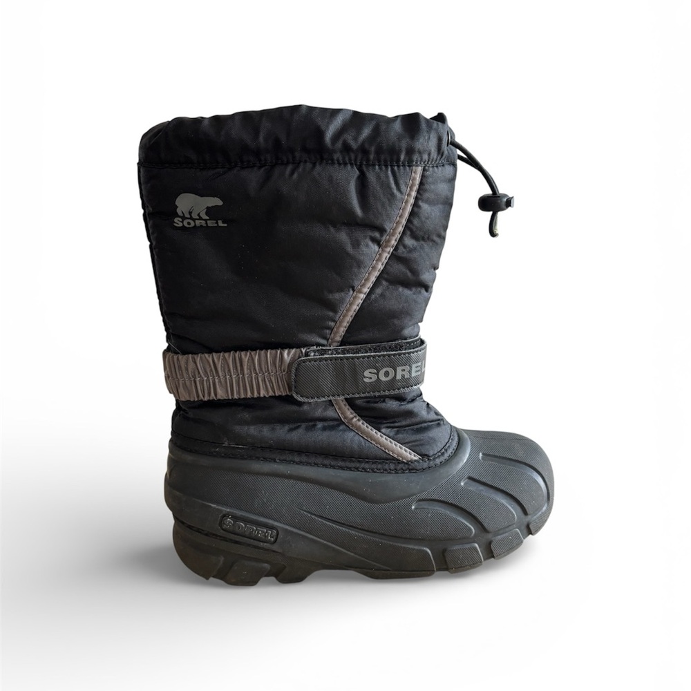 Sorel Youth Flurry Winter Boots Black Gray Size 3 US Waterproof Insulated Unisex